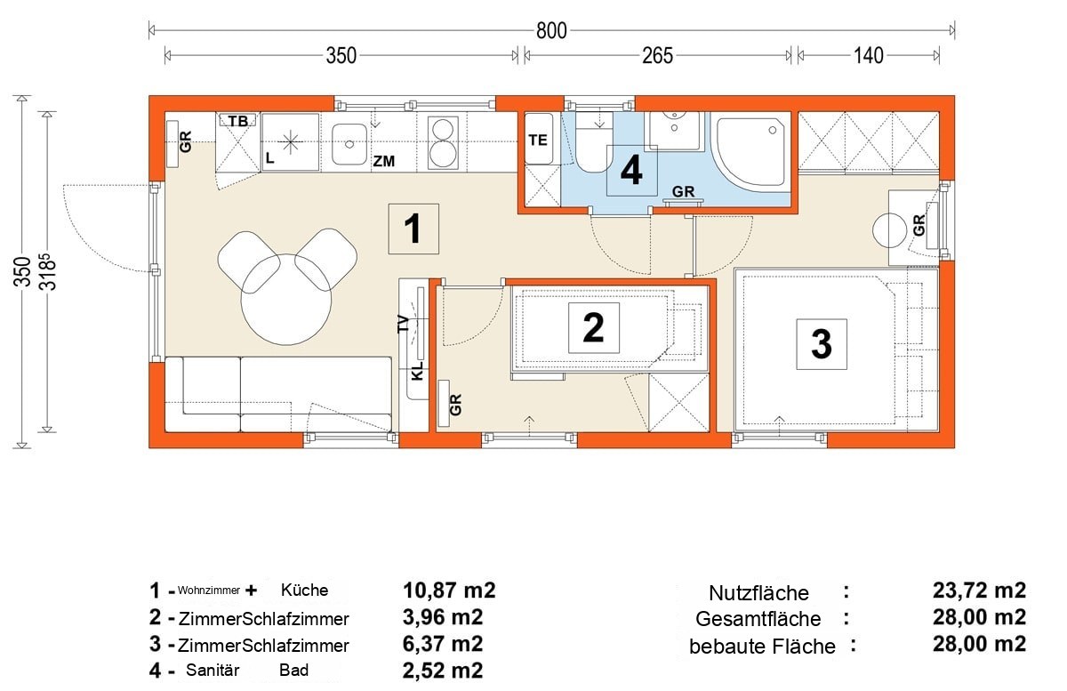 Mobilhaus B – Variante 10 – Grundriss