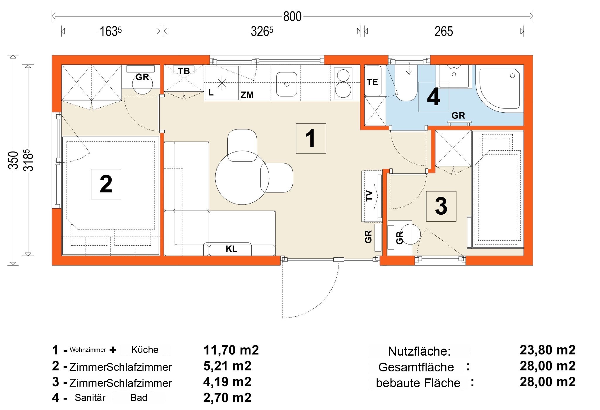 Mobilhaus B – Variante 5 – Grundriss