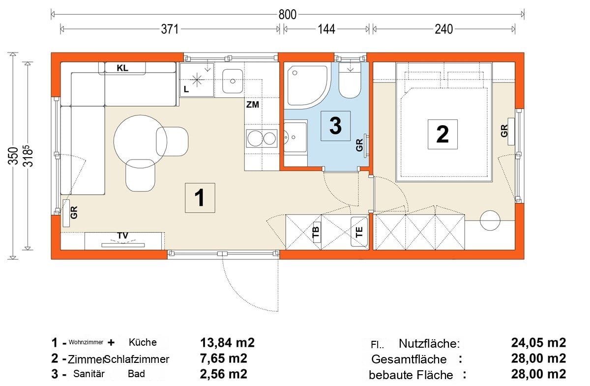 Mobilhaus B – Variante 8 – Grundriss