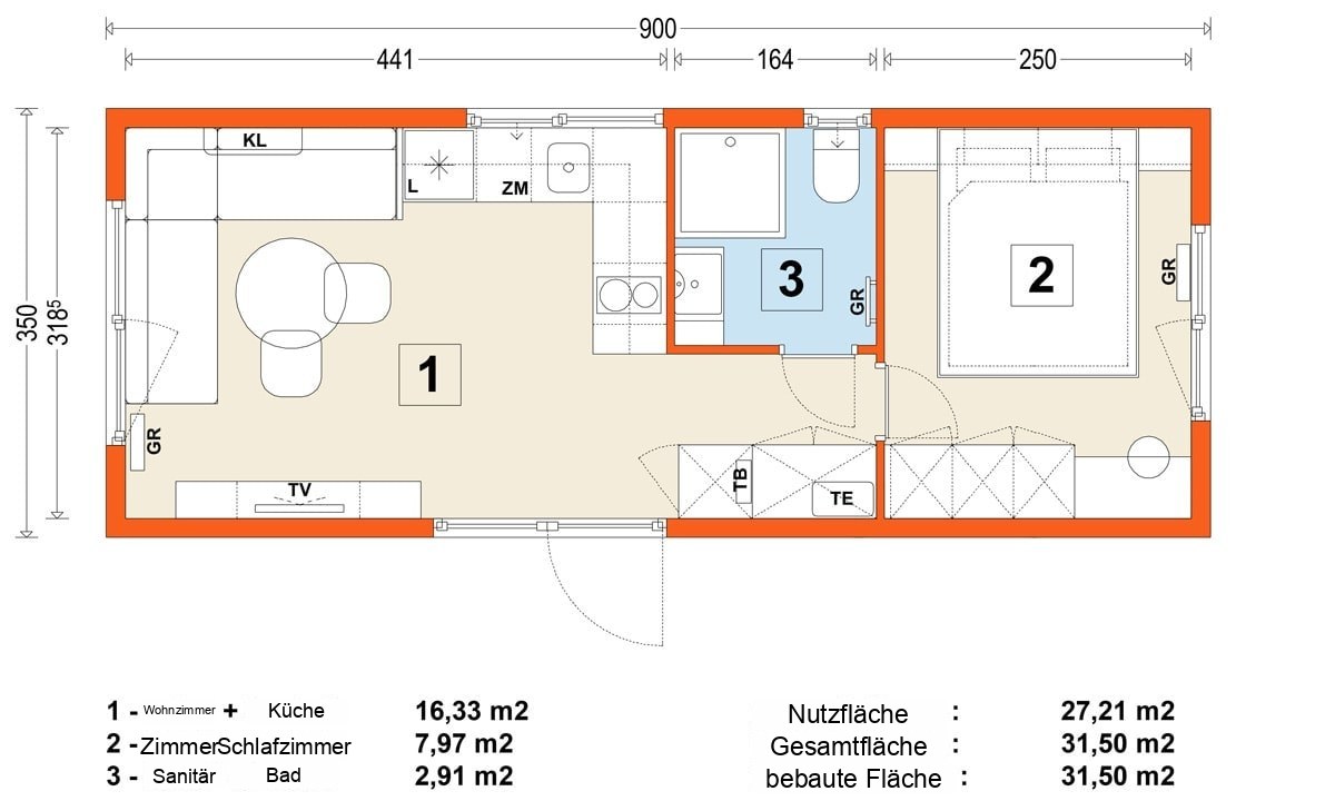 Mobilhaus B – Variante 9 – Grundriss