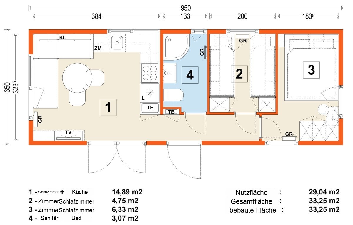 Mobilhaus C – Variante 2 – Grundriss
