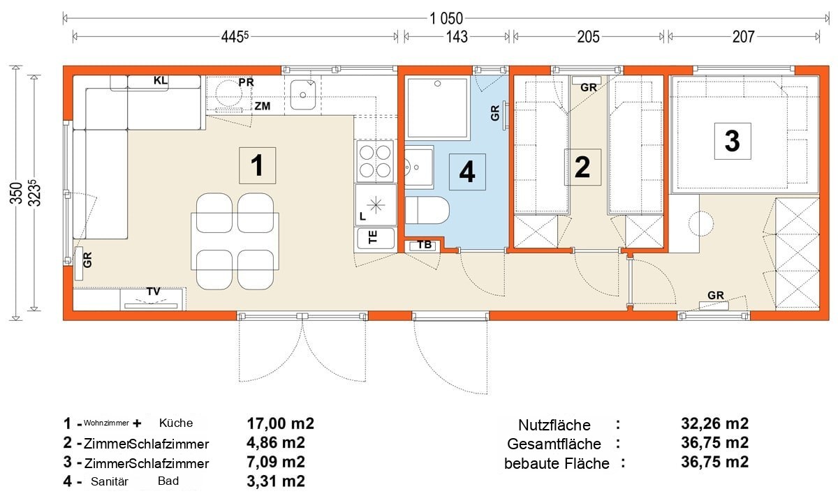Mobilhaus C – Variante 4 – Grundriss