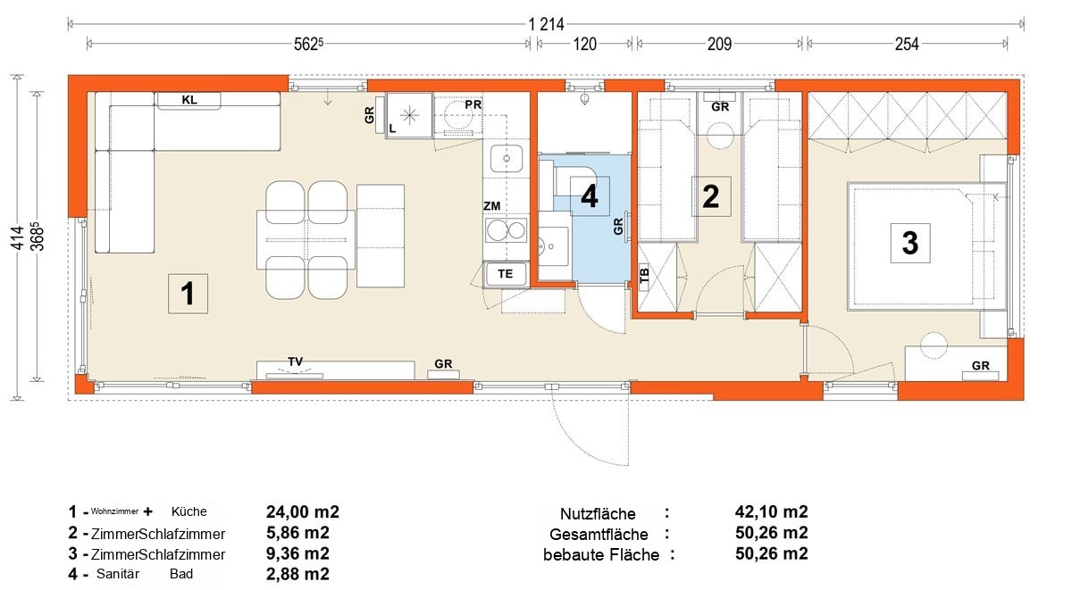Mobilhaus D – Variante 3 – Grundriss