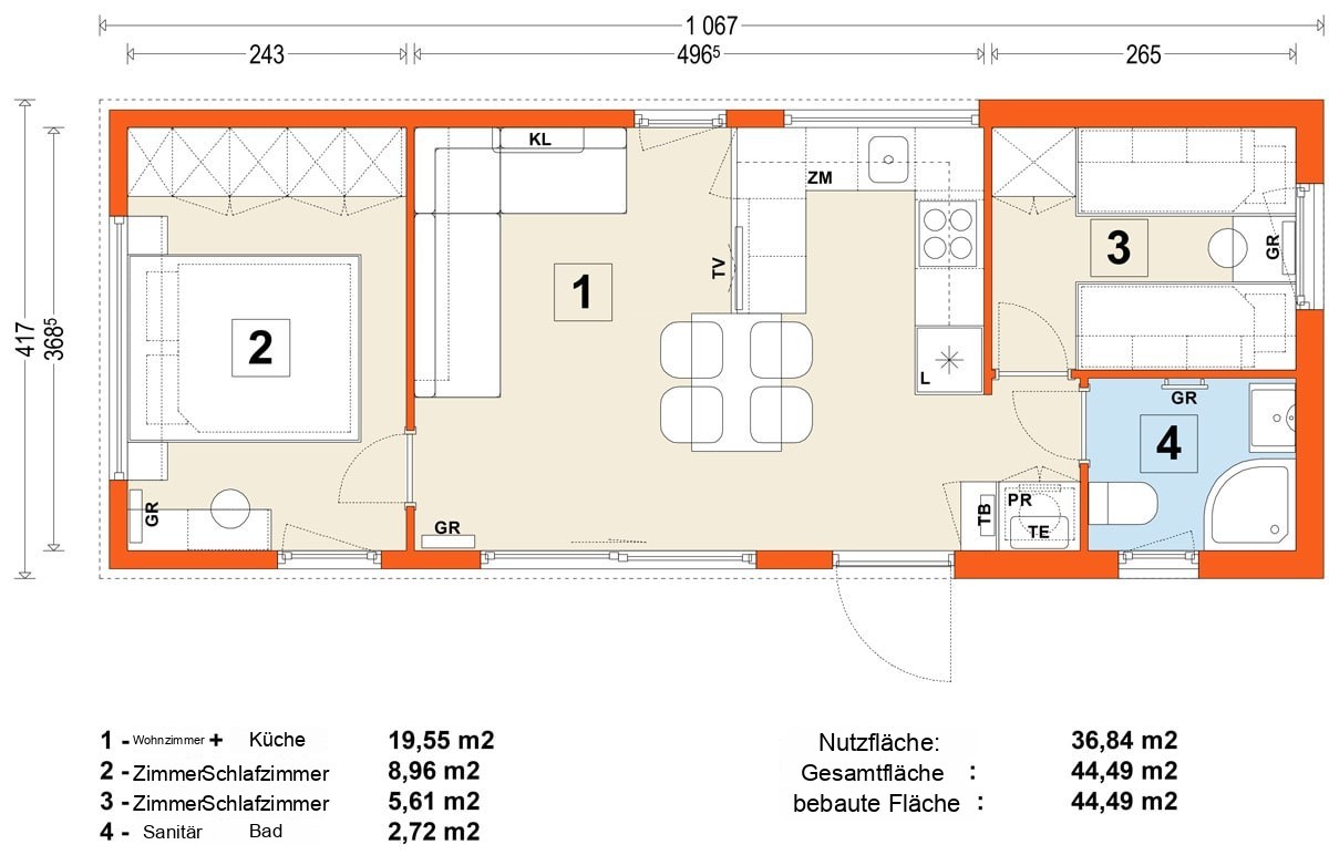 Mobilhaus D – Variante 4 – Grundriss