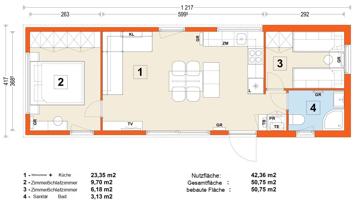 Mobilhaus D – Variante 6 – Grundriss
