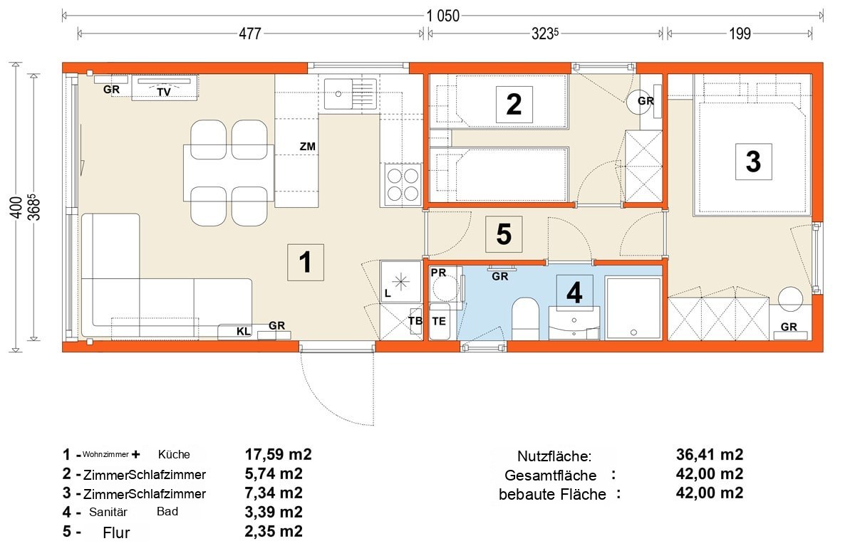 Mobilhaus E – Variante 3 – Grundriss