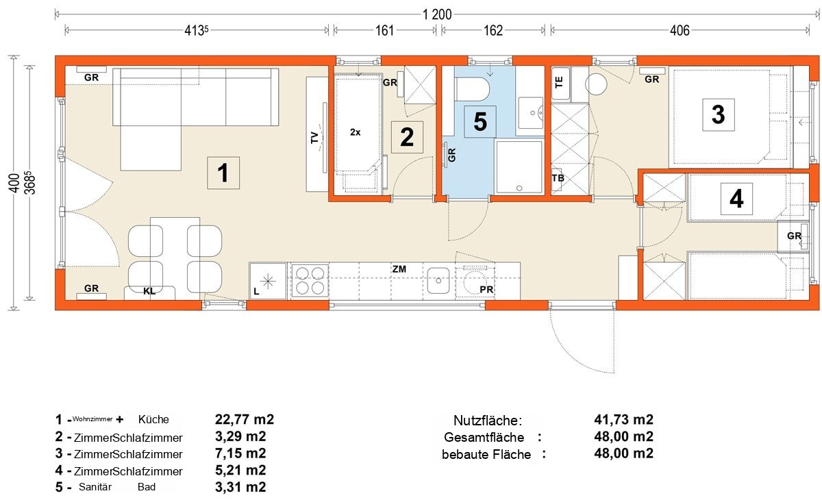 Mobilhaus E – Variante 6 – Grundriss