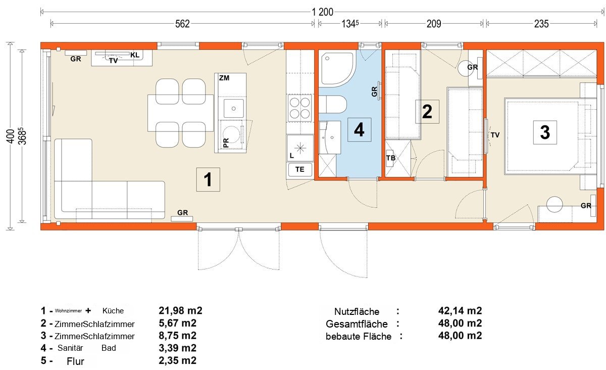 Mobilhaus E – Variante 7 – Grundriss