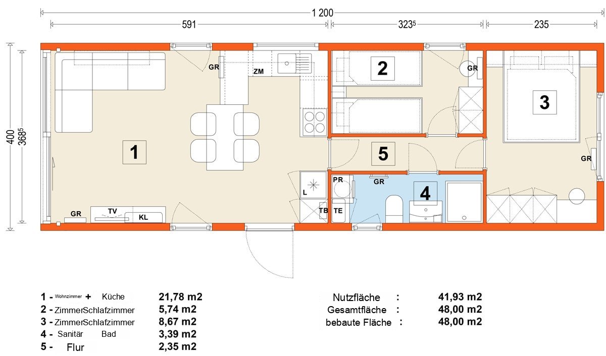 Mobilhaus E – Variante 8 – Grundriss