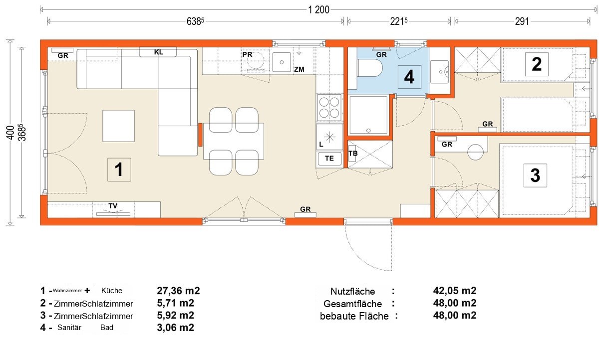Mobilhaus E – Variante 9 – Grundriss