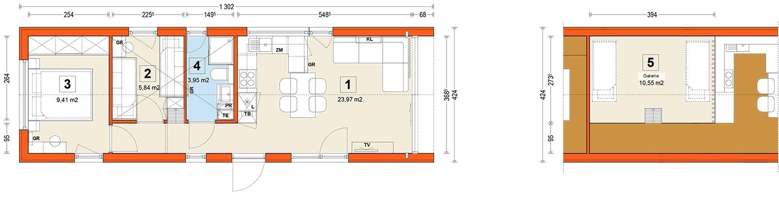 Mobilhaus F1 – Grundriss (Zwischenebene)