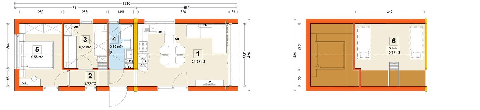 Mobilhaus F3 – Grundriss (Zwischenebene)