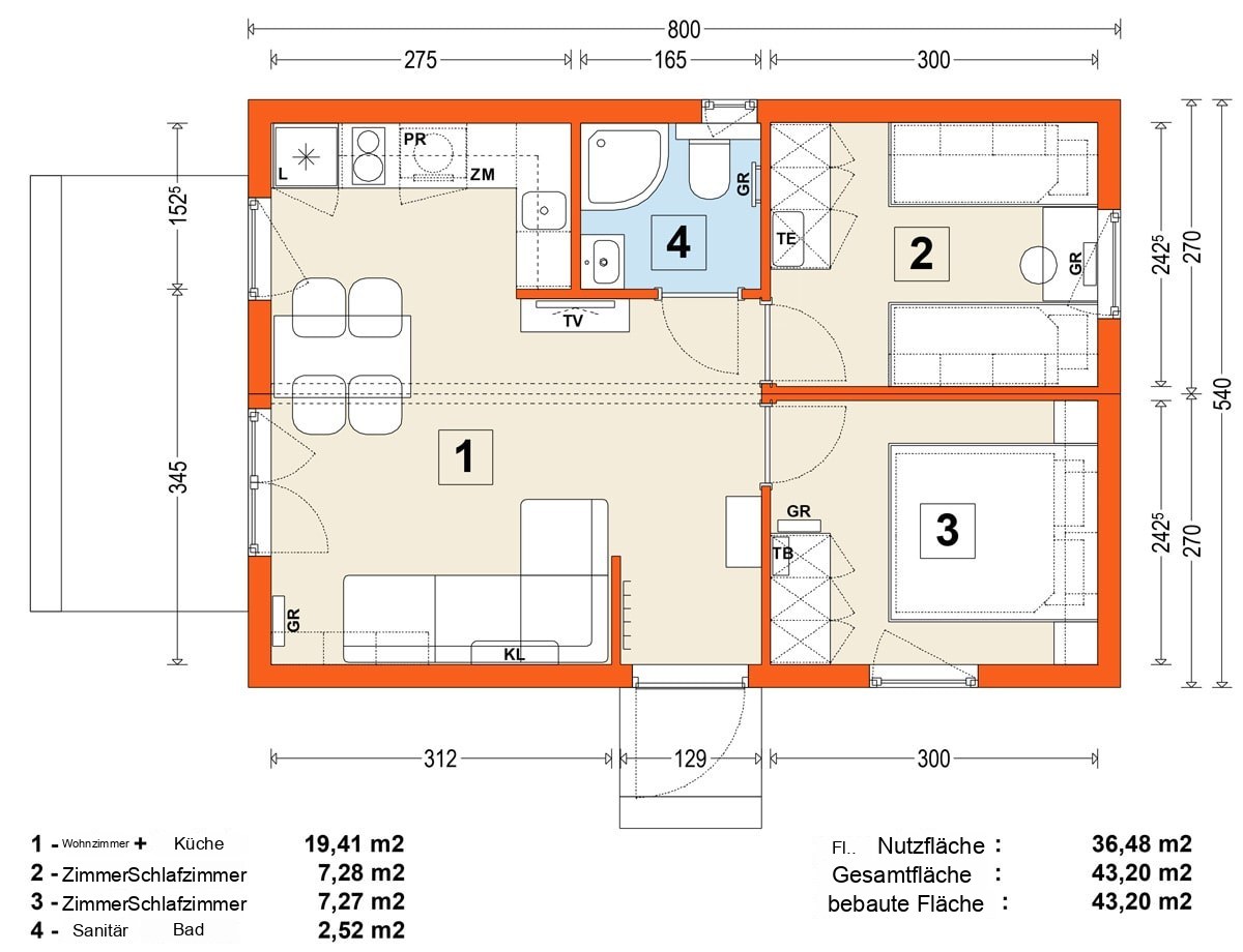 Modulhaus MG1 – Variante 4 – Grundriss