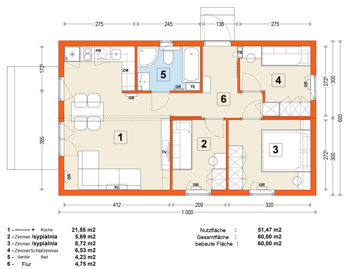Modulhaus MG1 – Variante 8 – Grundriss