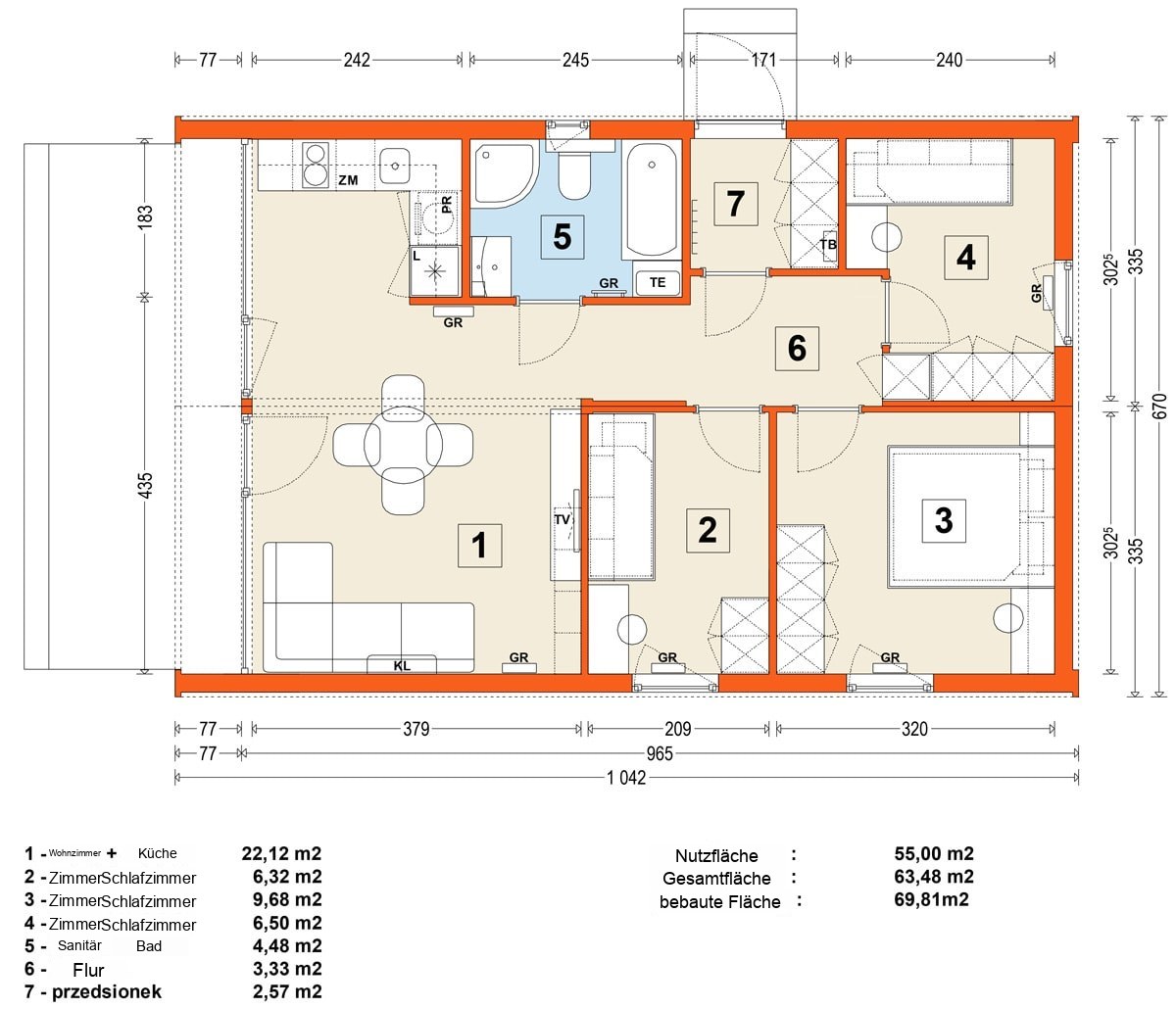 Modulhaus MG2 – Variante 14 – Grundriss