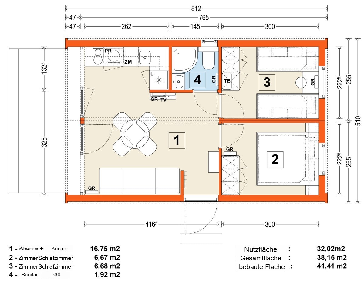Modulhaus MG2 – Variante 2 – Grundriss