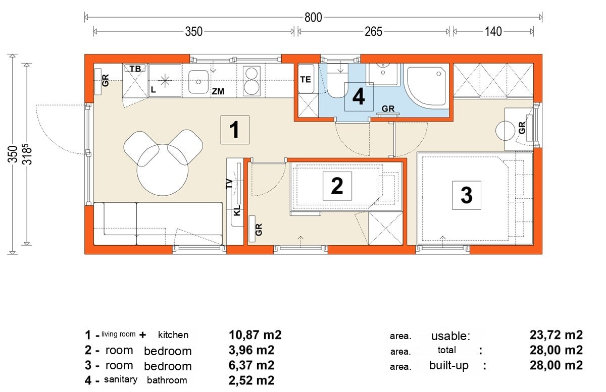 Mobile home B – variant 10 – floor plan