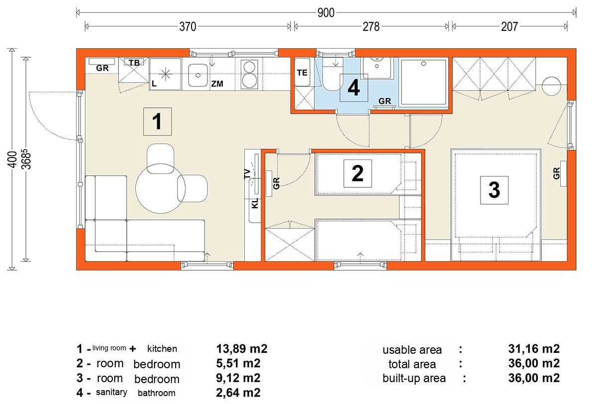 Mobile home B – variant 12 – floor plan
