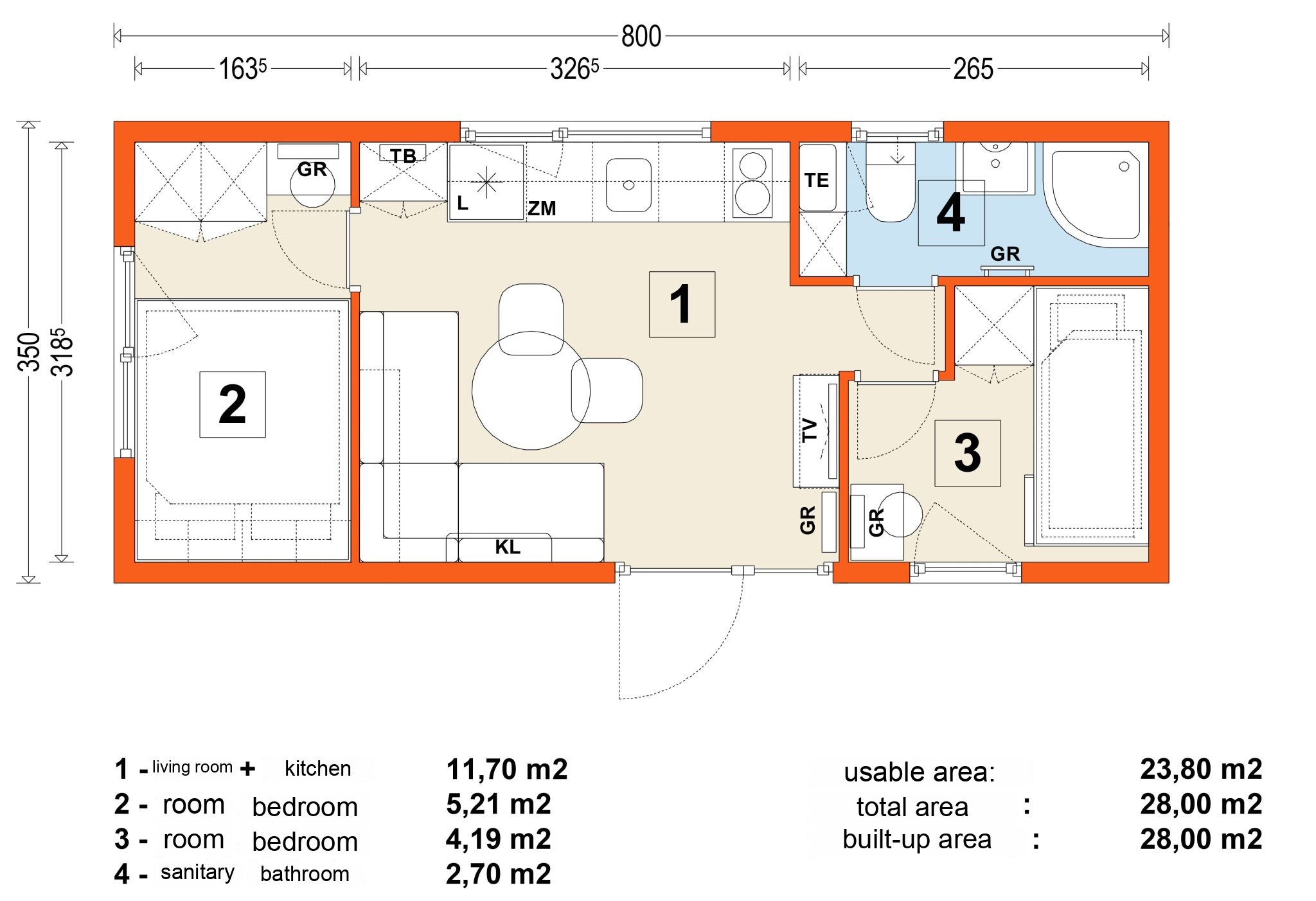 Mobile home B – variant 5 – floor plan