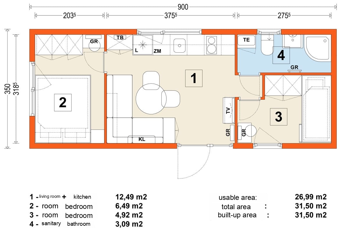 Mobile home B – variant 6 – floor plan