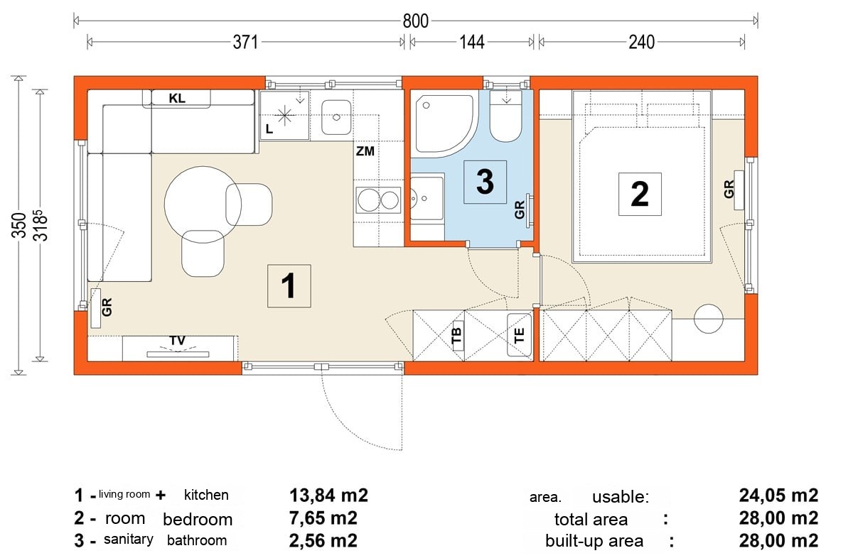 Mobile home B – variant 8 – floor plan