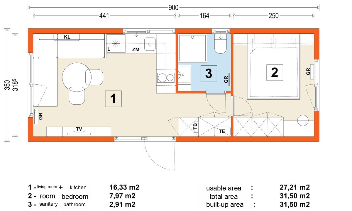 Mobile home B – variant 9 – floor plan