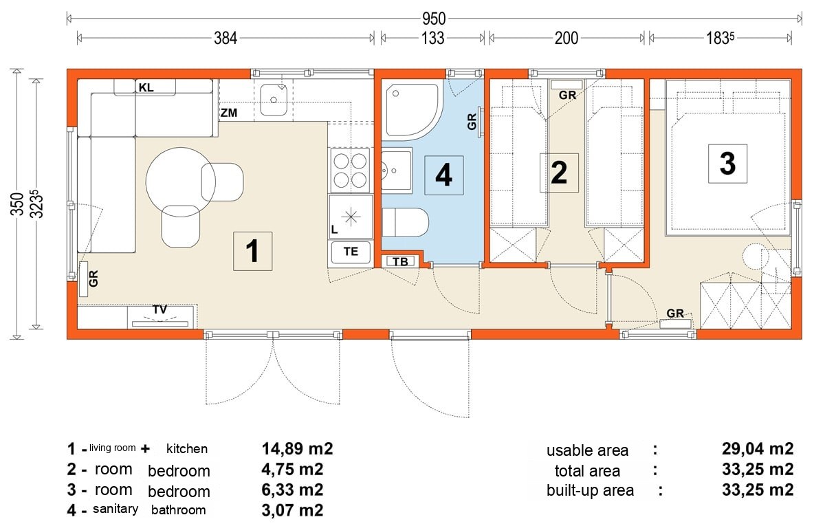 Mobile home C – variant 2 – floor plan