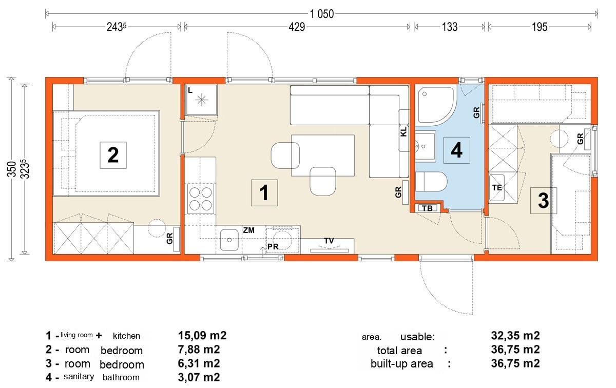 Mobile home C – variant 9 – floor plan