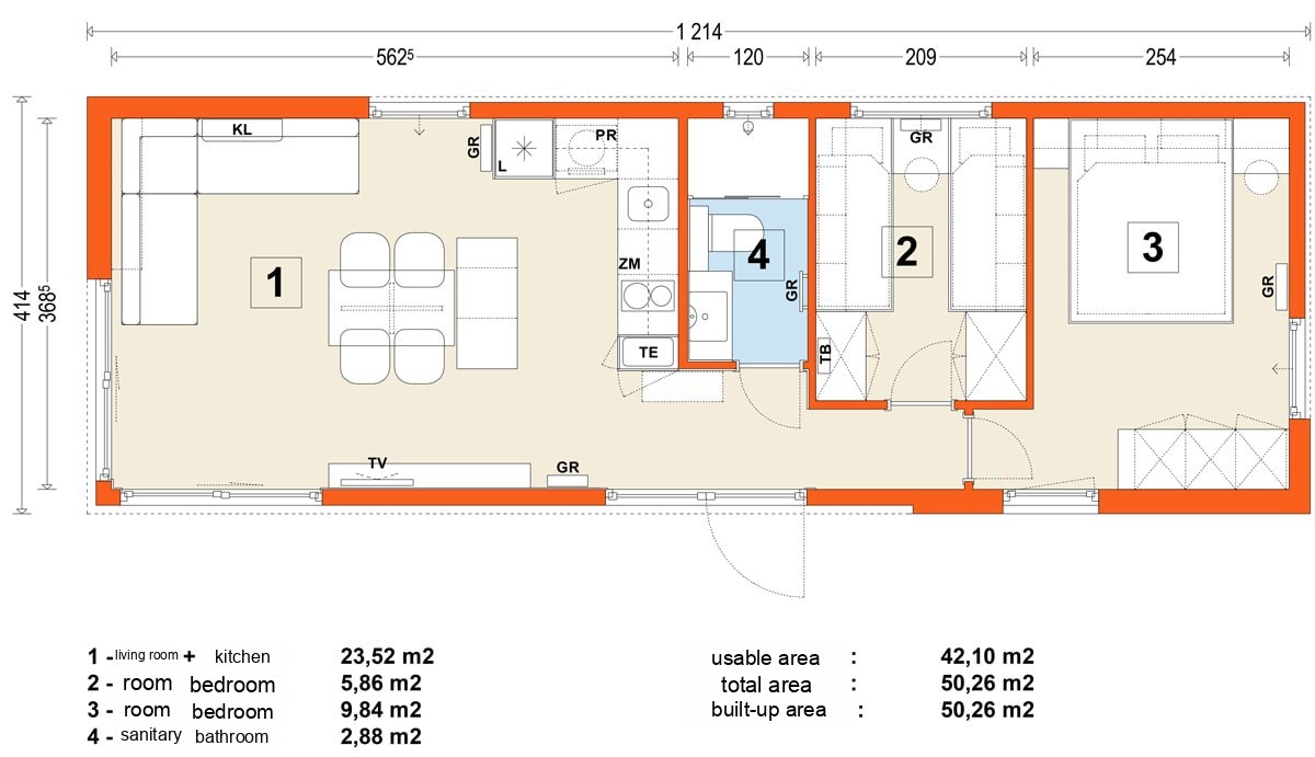 Mobile home D – variant 2 – floor plan