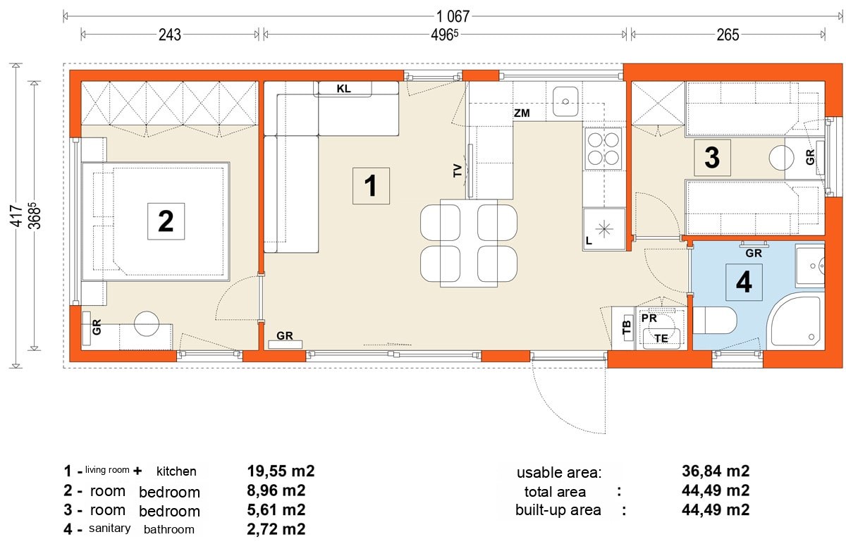 Mobile home D – variant 4 – floor plan
