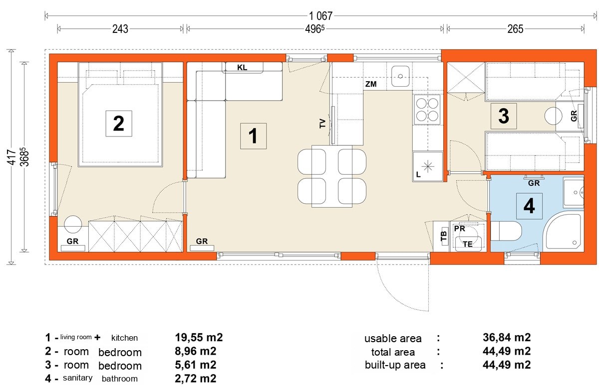 Mobile home D – variant 5 – floor plan (ground floor)
