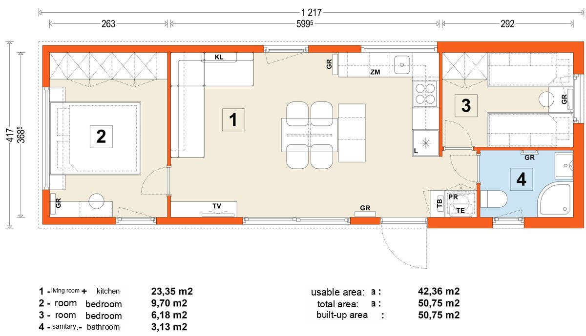 Mobile home D – variant 6 – floor plan