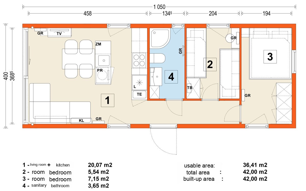 Mobile home E – variant 2 – floor plan