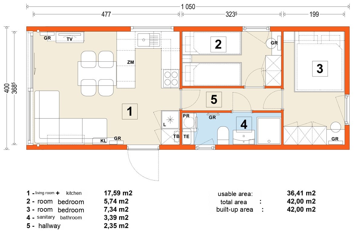 Mobile home E – variant 3 – floor plan