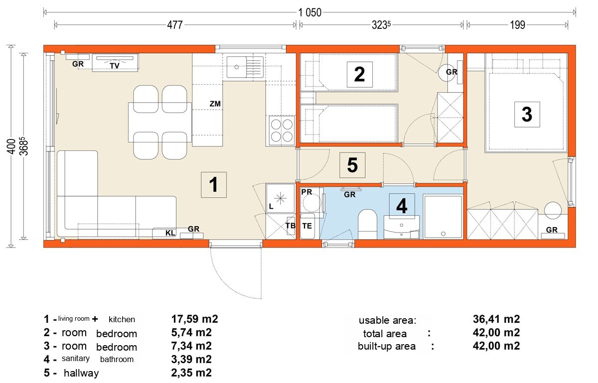 Mobile home E – variant 4 – floor plan