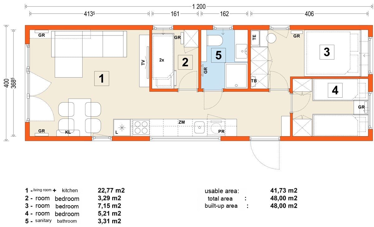 Mobile home E – variant 6 – floor plan