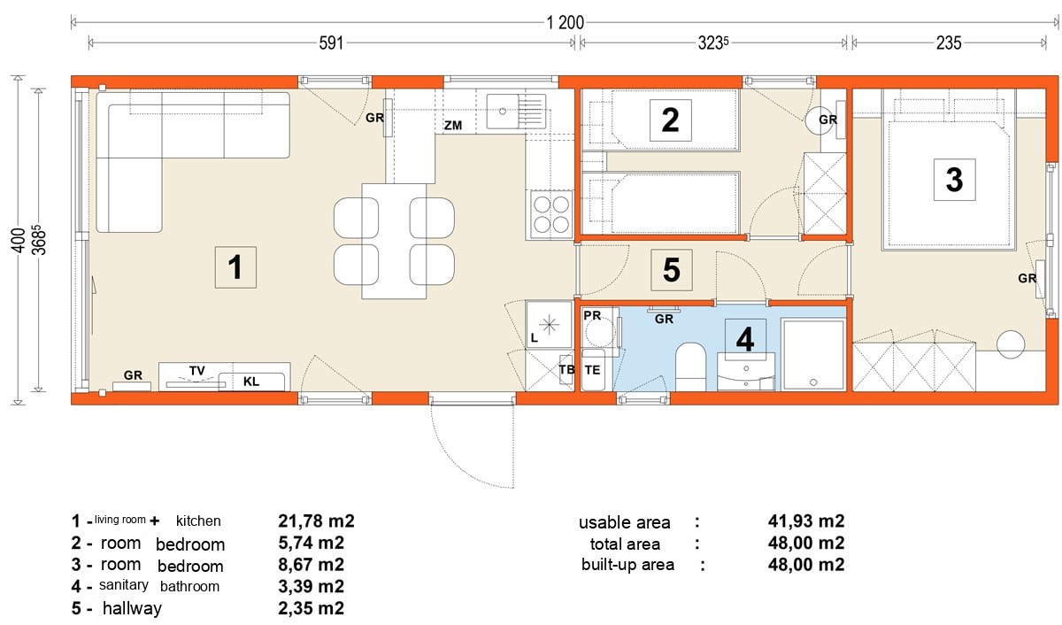 Mobile home E – variant 8 – floor plan