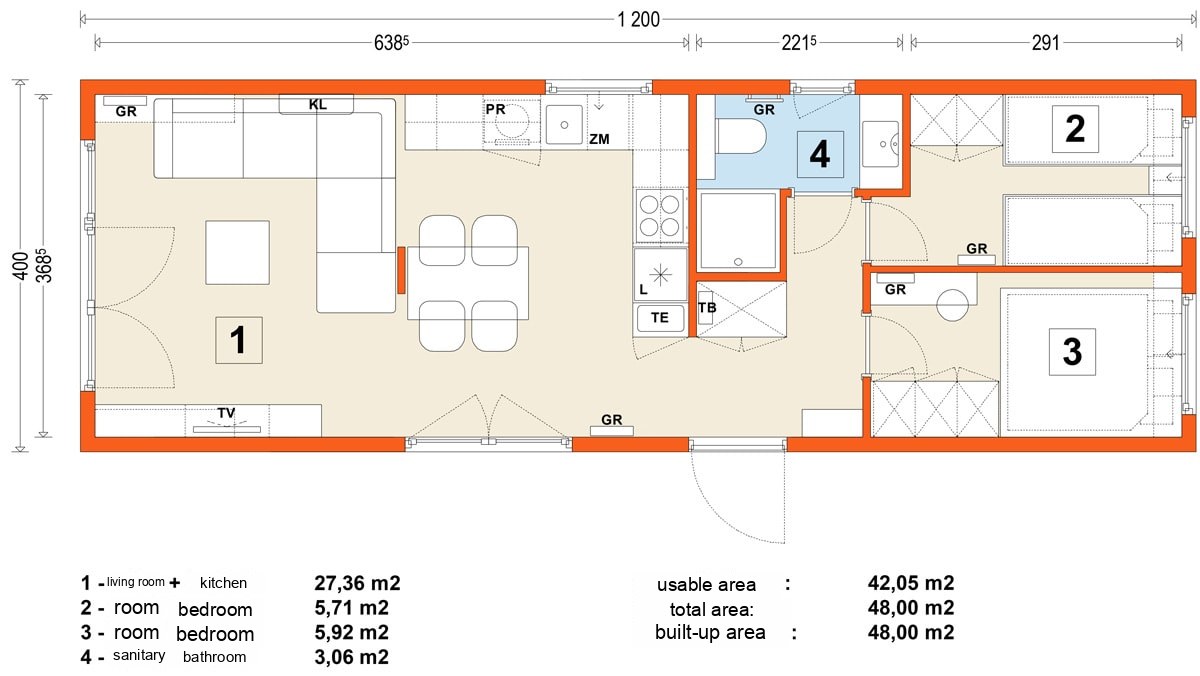 Mobile home E – variant 9 – floor plan