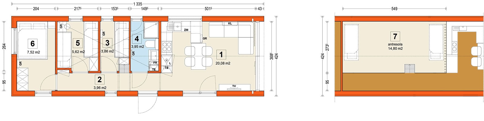 Mobilhaus F2 — Grundrisse
