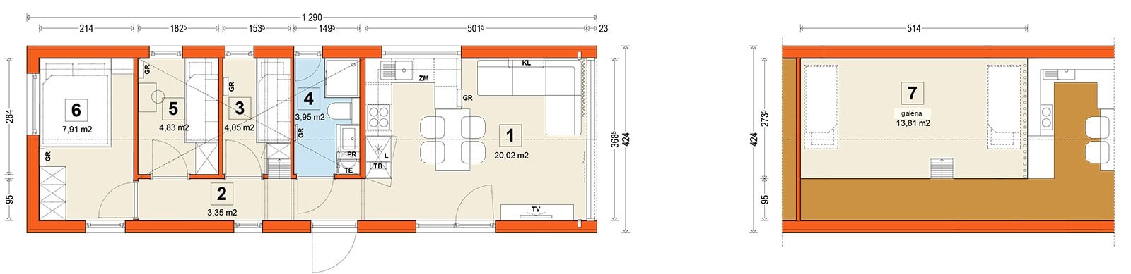 Mobile home F2 – variant (mezzanine)