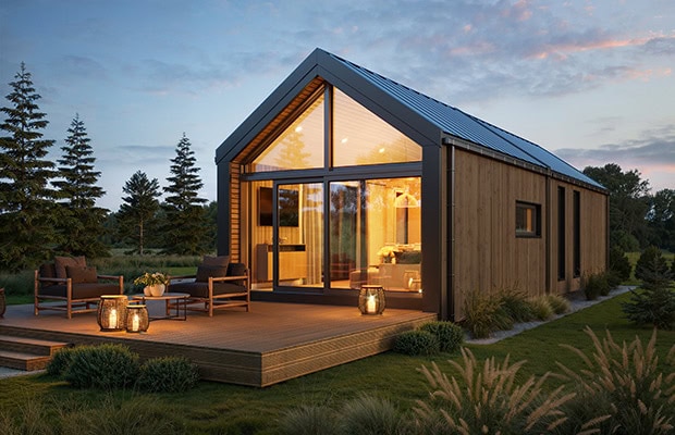 Mobilhaus F3 — Zwei-Modul-Mobilhaus mit Galerie und hoher Wohnzimmerdecke